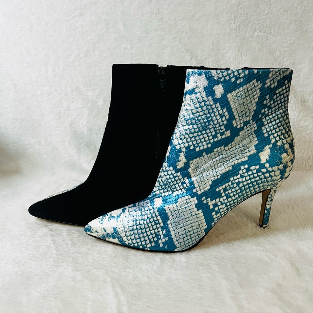 Something Navy Elisa Blue White Black‎ Color Block Snakeskin Leather Bootie Sz 7 - Picture 4 of 8